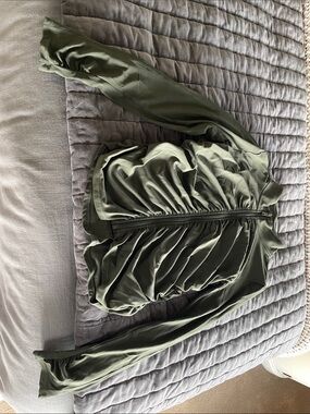 Olive Green Ruched Zip-Front Women's Hoodie